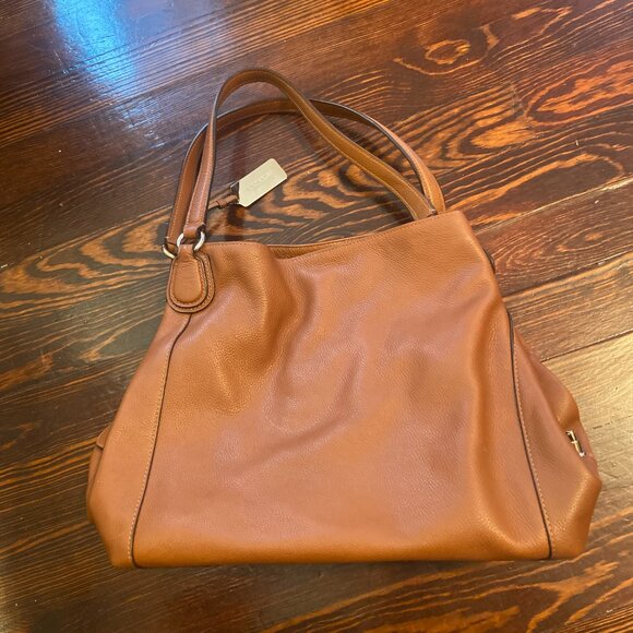 Coach Edie 31 Pebbled Leather Shoulder Bag Saddle Brown Tan Tote - Picture 10 of 11